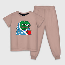Пижама хлопковая детская Frog Pepe мем, цвет: пыльно-розовый