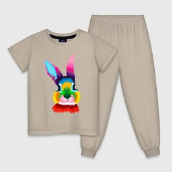 Пижама хлопковая детская Радужный кролик, цвет: миндальный
