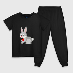 Пижама хлопковая детская Кролик и сердечко, цвет: черный