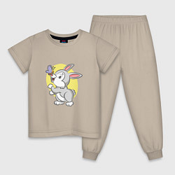 Пижама хлопковая детская Кролик и бабочка, цвет: миндальный