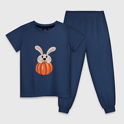 Пижама хлопковая детская Кролик с тыквой, цвет: тёмно-синий