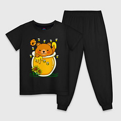 Пижама хлопковая детская Медвежонок в баночке меда, цвет: черный