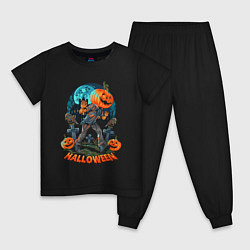 Пижама хлопковая детская Halloween Pumpkin, цвет: черный
