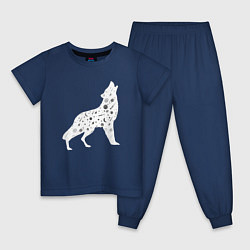 Пижама хлопковая детская Созвездие волка - волк из звезд, цвет: тёмно-синий