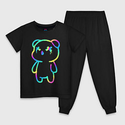 Пижама хлопковая детская Cool neon bear, цвет: черный