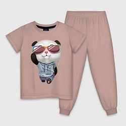 Пижама хлопковая детская Прикольный пандёныш в темных очках и наушниках, цвет: пыльно-розовый