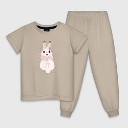 Пижама хлопковая детская Cute white rabbit, цвет: миндальный