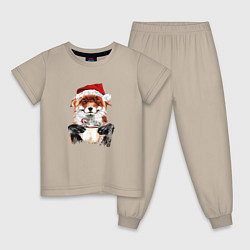 Пижама хлопковая детская Christmas smile foxy, цвет: миндальный