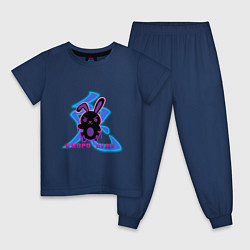 Пижама хлопковая детская Скоро буду черный кролик с иероглифом, цвет: тёмно-синий