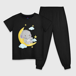 Детская пижама Милый слонёнок сидит на месяце среди звёзд
