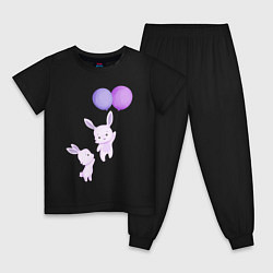 Пижама хлопковая детская Милые крольчата с воздушными шарами, цвет: черный