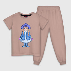Пижама хлопковая детская Снегурочка с косичками, цвет: пыльно-розовый