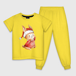 Пижама хлопковая детская Зайчик в новогоднем колпаке, цвет: желтый