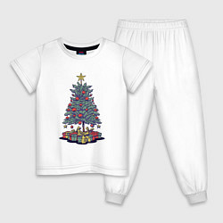 Пижама хлопковая детская Новогодняя елка с подарками, цвет: белый