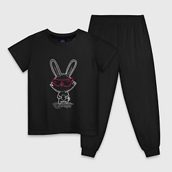 Пижама хлопковая детская Кролик в розовых очках, цвет: черный