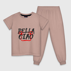Пижама хлопковая детская Bella ciao, цвет: пыльно-розовый