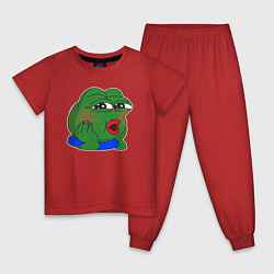Пижама хлопковая детская Лягушонок Пепе целуeт, цвет: красный
