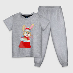 Пижама хлопковая детская Зайчик в мешке с подарками, цвет: меланж