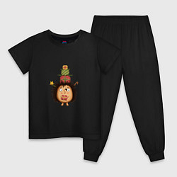 Пижама хлопковая детская Ёжик с Новогодними подарками, цвет: черный