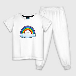 Пижама хлопковая детская Мультяшная радуга с облаками, цвет: белый