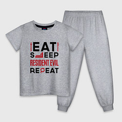 Пижама хлопковая детская Надпись: eat sleep Resident Evil repeat, цвет: меланж
