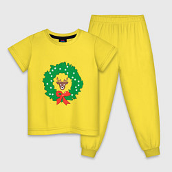 Пижама хлопковая детская Рождественский венок с оленем, цвет: желтый