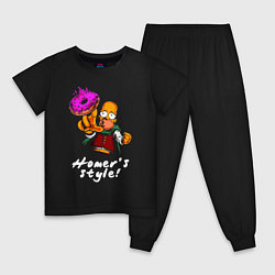 Пижама хлопковая детская Гомер Симпсон тянется за пончиком, цвет: черный