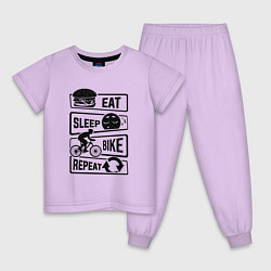 Пижама хлопковая детская Eat sleep bike repeat art, цвет: лаванда