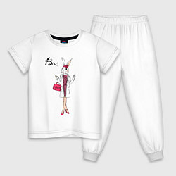 Пижама хлопковая детская Крольчиха модница, цвет: белый
