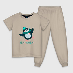 Пижама хлопковая детская Влюбленный пингвин, цвет: миндальный