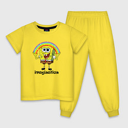 Пижама хлопковая детская Губка боб воображение мем, цвет: желтый