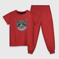 Пижама хлопковая детская Кот Пушистик, цвет: красный