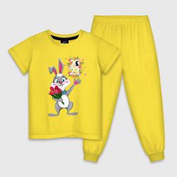 Пижама хлопковая детская Заяц с цветами 2023, цвет: желтый