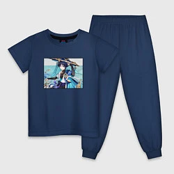 Пижама хлопковая детская Скарамучча Геншин импакт, цвет: тёмно-синий