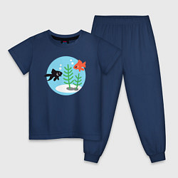 Пижама хлопковая детская Золотые рыбы, цвет: тёмно-синий