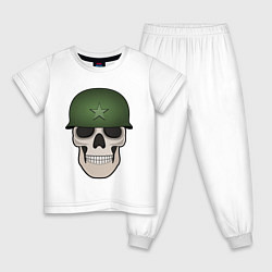 Пижама хлопковая детская Череп в шлеме военного, цвет: белый