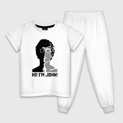 Пижама хлопковая детская Джон Леннон - портрет, цвет: белый