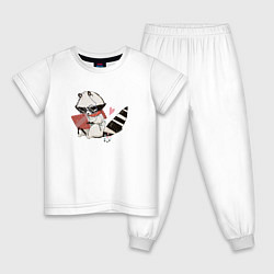 Пижама хлопковая детская Умный крошка-енот, цвет: белый