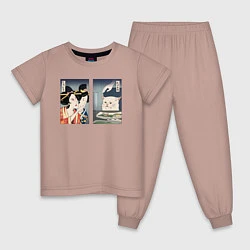 Пижама хлопковая детская Мем в японском стиле, цвет: пыльно-розовый