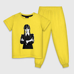 Пижама хлопковая детская Просто Уэнсдэй ЧБ, цвет: желтый