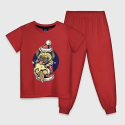 Пижама хлопковая детская Новогодний мопс с мороженым, цвет: красный