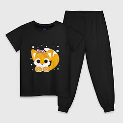 Пижама хлопковая детская Милая лисичка, цвет: черный