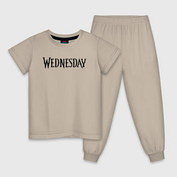 Пижама хлопковая детская Logo black Wednesday, цвет: миндальный