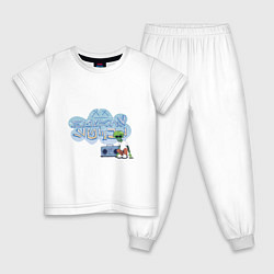 Пижама хлопковая детская Пришелец с бумбоксом, цвет: белый