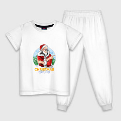 Пижама хлопковая детская Christmas night party, цвет: белый