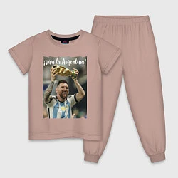 Пижама хлопковая детская Lionel Messi - world champion - Argentina, цвет: пыльно-розовый