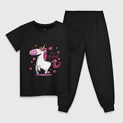 Пижама хлопковая детская Girl unicorn, цвет: черный