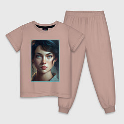 Пижама хлопковая детская Портрет девушки в 19 веке, цвет: пыльно-розовый