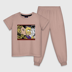 Пижама хлопковая детская Гомер Симпсон везёт кульную чувиху - pop art, цвет: пыльно-розовый