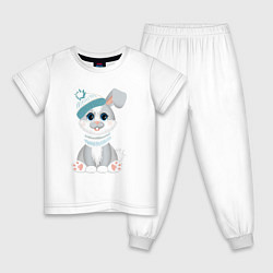 Пижама хлопковая детская Зайчик в шапке, цвет: белый